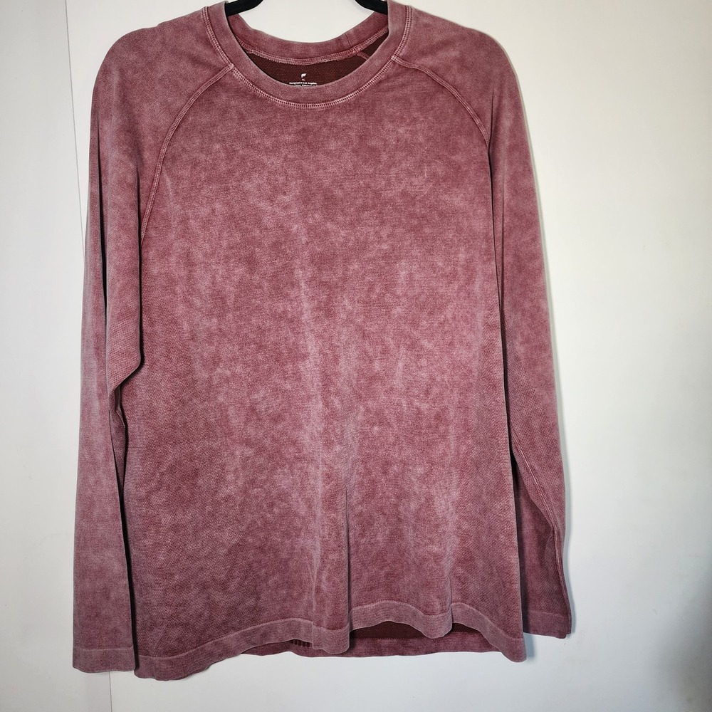 Fabletics Training Top Mens XL Burgundy Excellent Acid Wash Raglan Long Sleeve